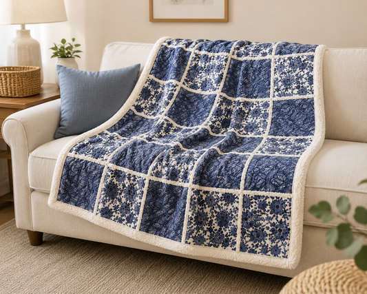 Blue Floral Patchwork Baby Quilt