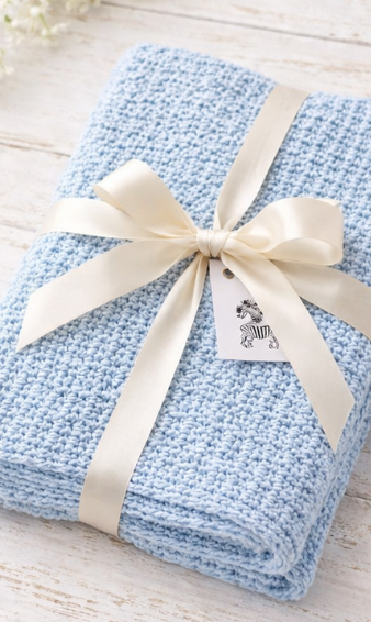Handmade Crocheted Heirloom Blue Baby Blanket – Soft Knit Keepsake
