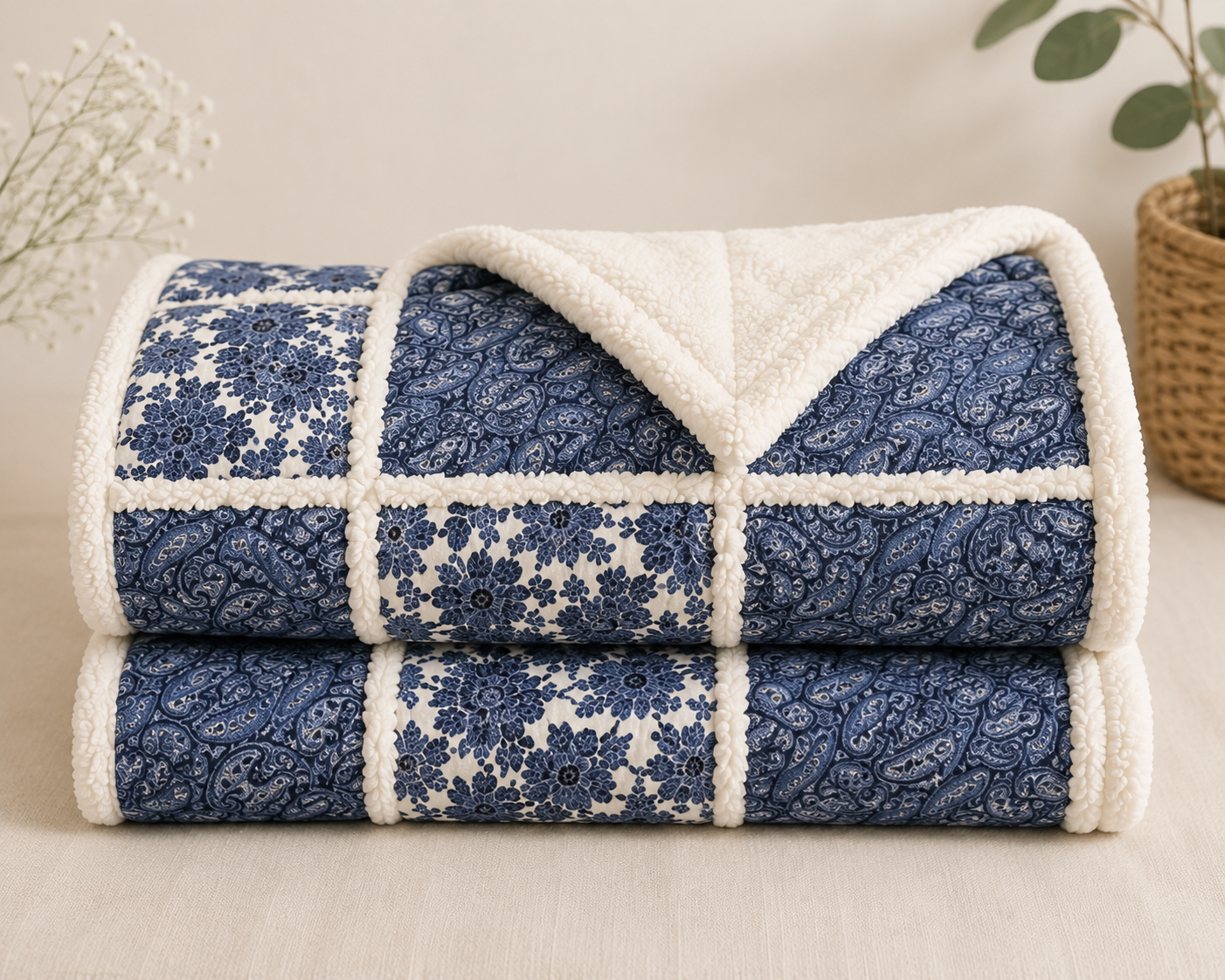 Blue Floral Patchwork Baby Quilt