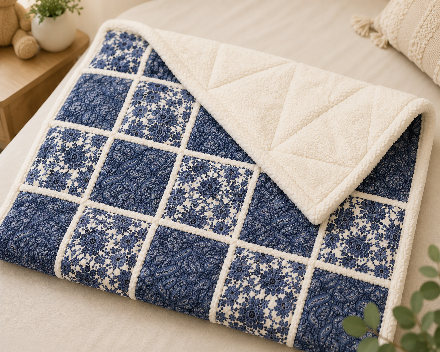 Blue Floral Patchwork Baby Quilt